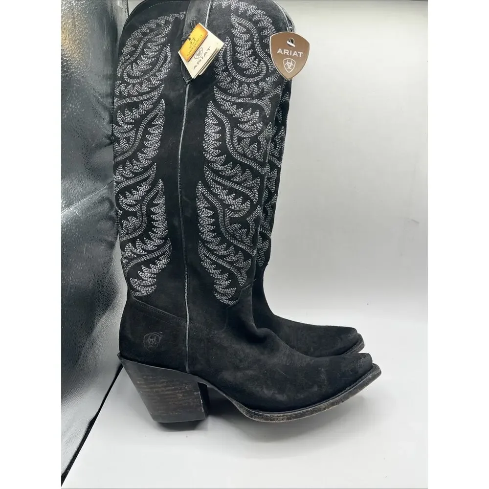 ARIAT Women's Laramie StretchFit Western Boots Distressed Black Suede Sz 9 B NEW